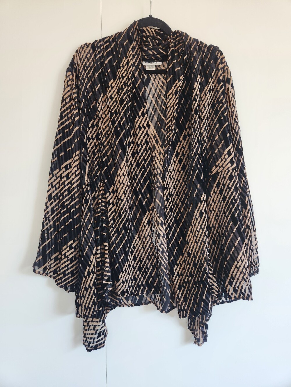 Anna H 2XL Burnout Velvet Sheer Kimono Cardigan Black Open Front Silk Blend